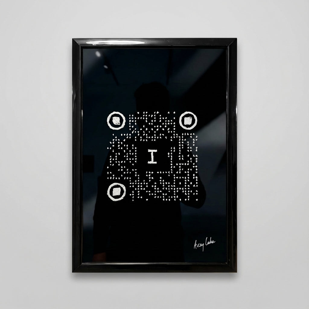 I, Human - Original hand-drawn QR code artwork on glass by Avery Lake